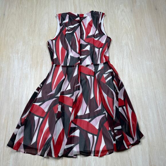 Banana Republic Red Black Abstract Print Keyhole Sleeveless Knee Length Dress 2 - Picture 9 of 12